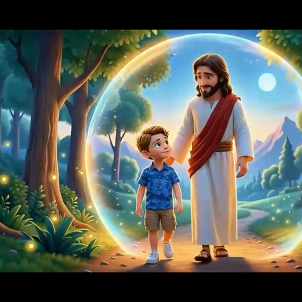 Jesus, My Superhero single artwork: storybook illustration of Jesus with a little boy